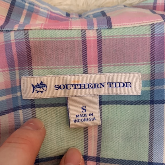 Southern Tide Hadley Pink & Blue Madras Plaid Button Up - Picture 12 of 16